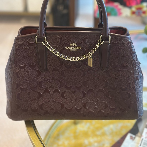 Coach Dark Red Embossed Satchel - Picture 2 of 12